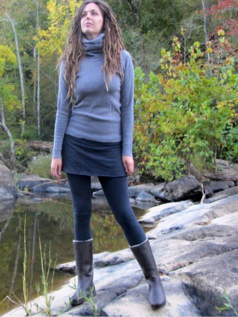 Gaia Conceptions Navy Blue Foldover Simplicity Leggings Small
